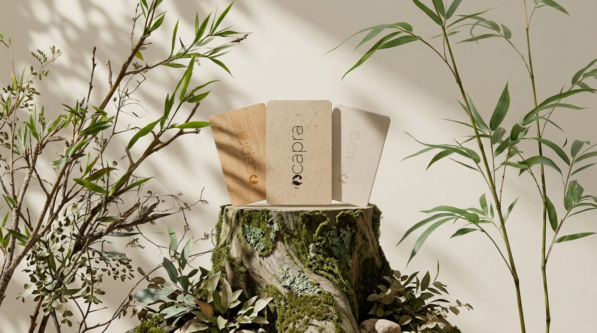 capra Keycards aus Holz, Papier und pflanzenbasiertem Leder
